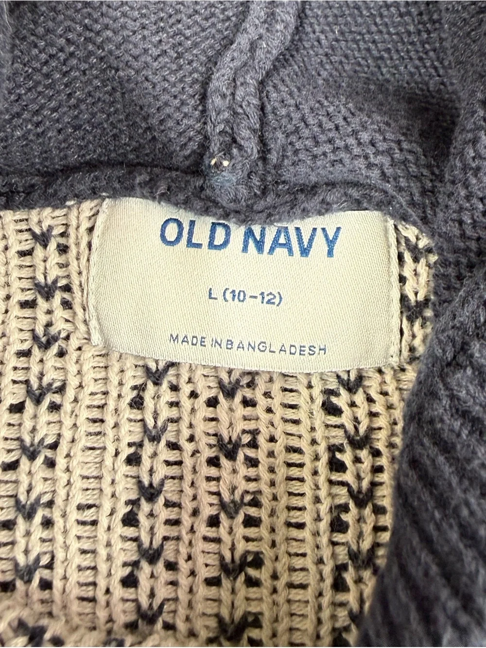 OLD NAVY Boys Hooded Fair Isle Bear Sweater L 10-12 Preppy Cabin Mountain Winter